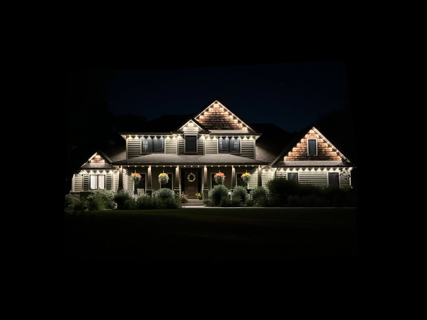 Full front with porch and cedar gables